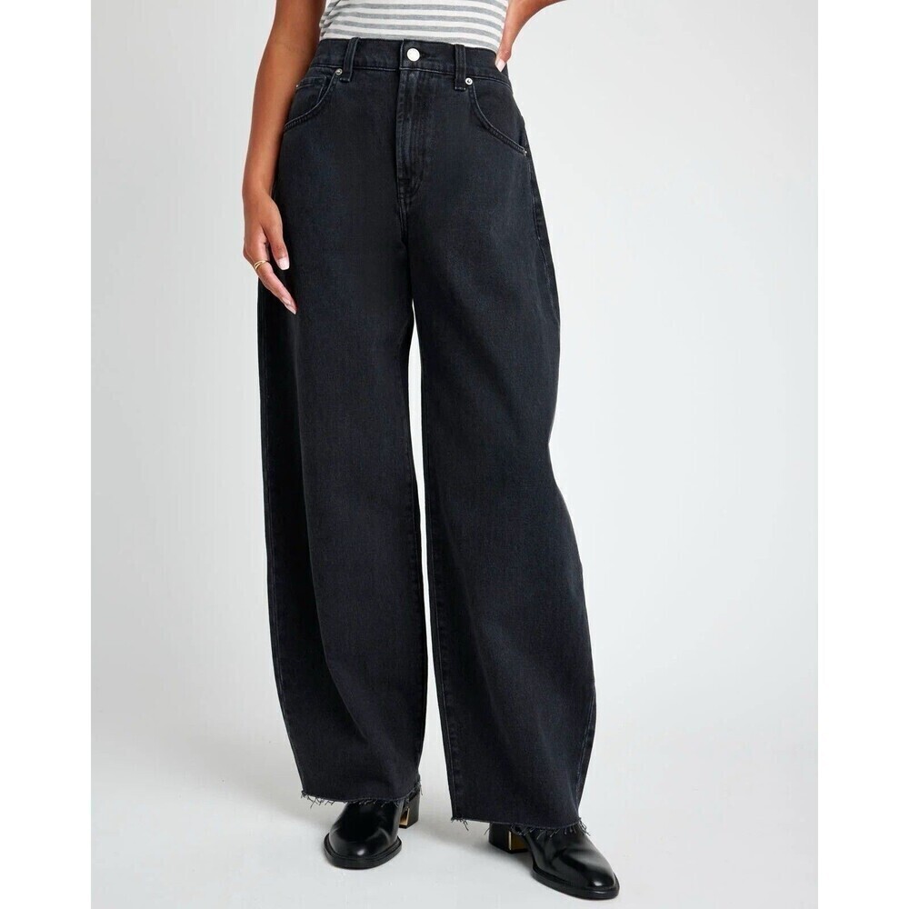 Splendid Black Rinse Carson Barrel Leg Jean Tapered Women’s Size 24 Raw Hem